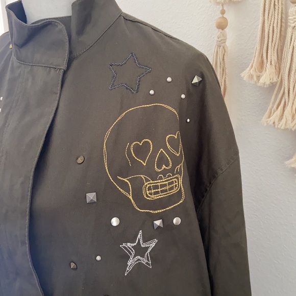 H&M embroidered army jacket green studded embellished parka fall grunge vibes 6 - Picture 5 of 16